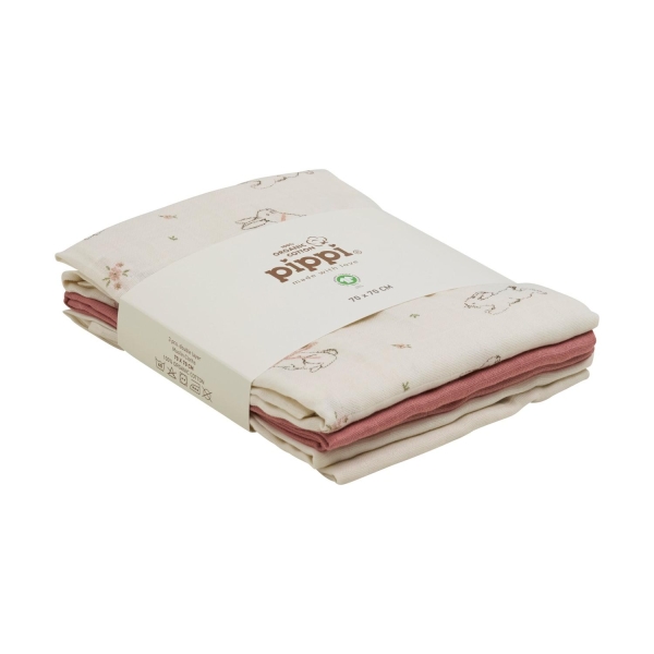Pippi  Muslin Cloth (3-pack), Rosa - Bilde 2
