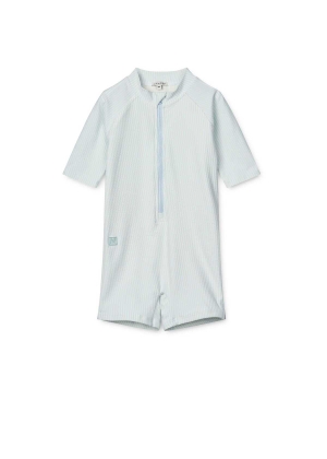 Liewood Max Seersucker Shortsleeve Swim Jumpsuit, Stripe Pure sky