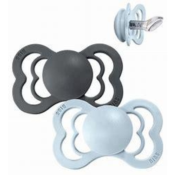 BIBS Couture 2 PACK Iron/Baby Blue, Latex Anatomical