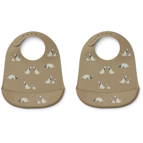 Liewood, Tilda Silicone Bib 2-pack, Dog/Oat Mix