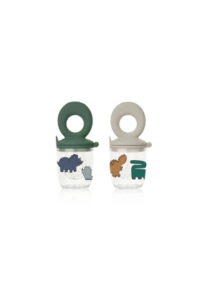Liewood Miranda Printed Food Feeder 2-Pack, Dinosaurs / Mist