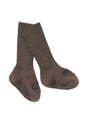 GoBabyGo Non-Slip socks in Merino Wool. Brown Melange