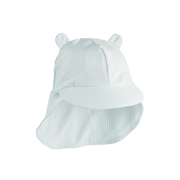 Liewood Senia Seersucker Sun Hat With Ears, Stripe Pure sky